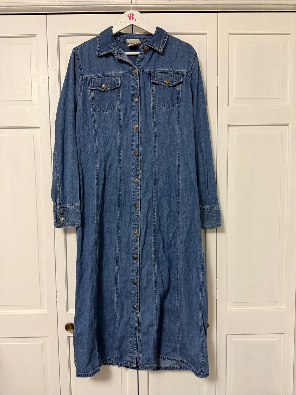 Vintage Y2K Faded Glory Blue Long Denim Button Down Dress Long Sleeve Country